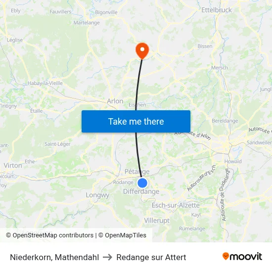 Niederkorn, Mathendahl to Redange sur Attert map