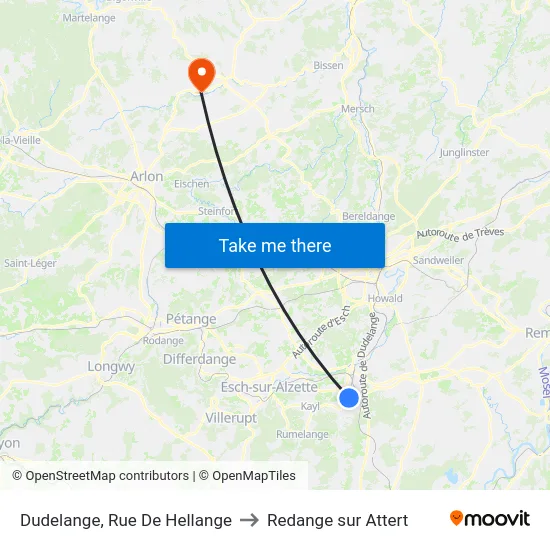 Dudelange, Rue De Hellange to Redange sur Attert map