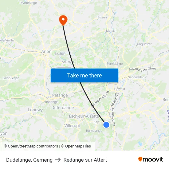 Dudelange, Gemeng to Redange sur Attert map