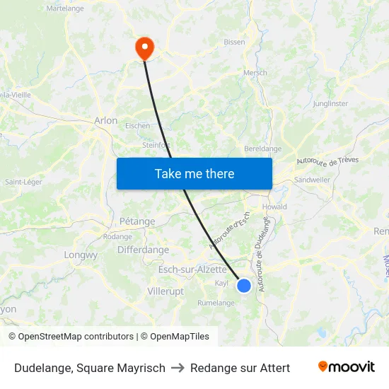 Dudelange, Square Mayrisch to Redange sur Attert map