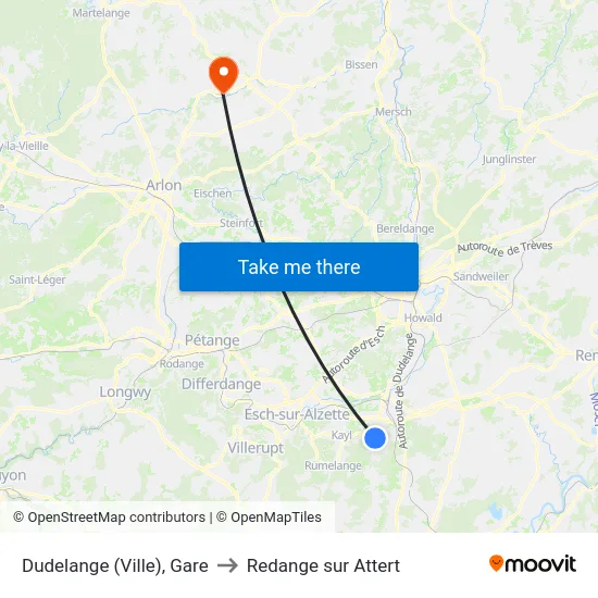 Dudelange (Ville), Gare to Redange sur Attert map