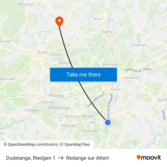 Dudelange, Riedgen 1 to Redange sur Attert map