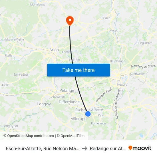 Esch-Sur-Alzette, Rue Nelson Mandela to Redange sur Attert map