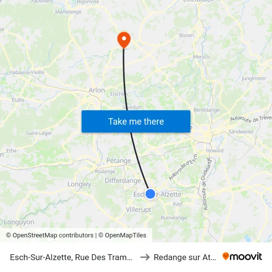 Esch-Sur-Alzette, Rue Des Tramways to Redange sur Attert map