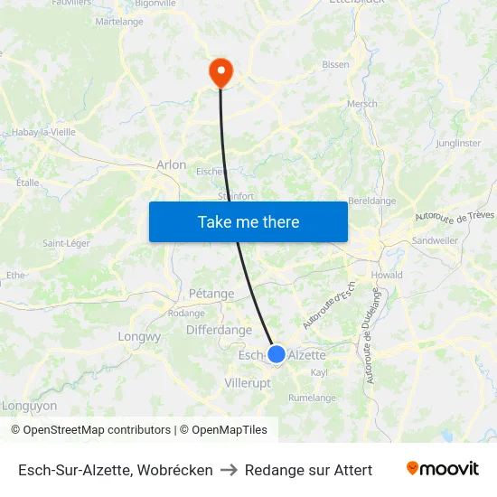 Esch-Sur-Alzette, Wobrécken to Redange sur Attert map