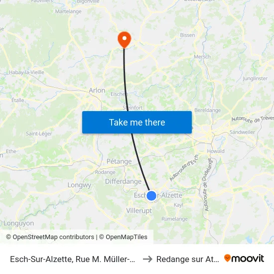 Esch-Sur-Alzette, Rue M. Müller-Tesch to Redange sur Attert map