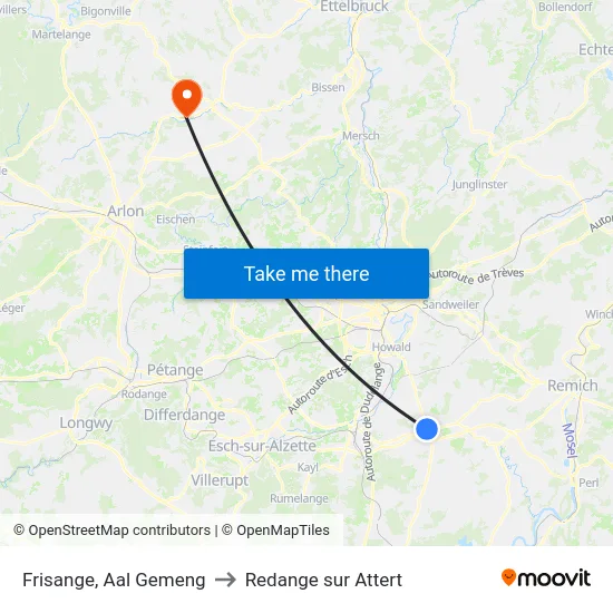 Frisange, Aal Gemeng to Redange sur Attert map