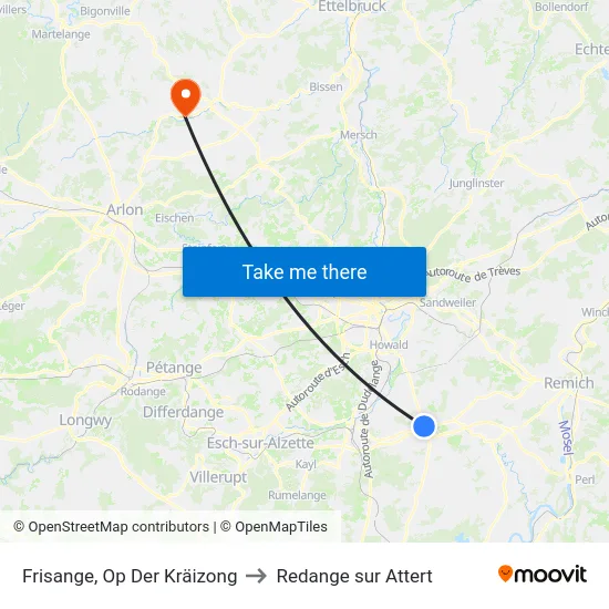 Frisange, Op Der Kräizong to Redange sur Attert map