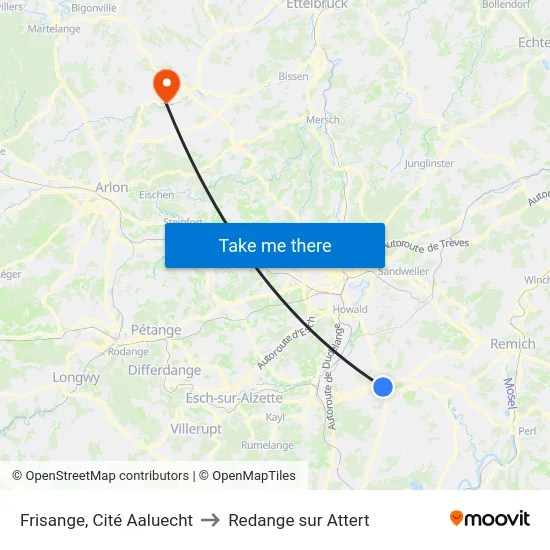 Frisange, Cité Aaluecht to Redange sur Attert map