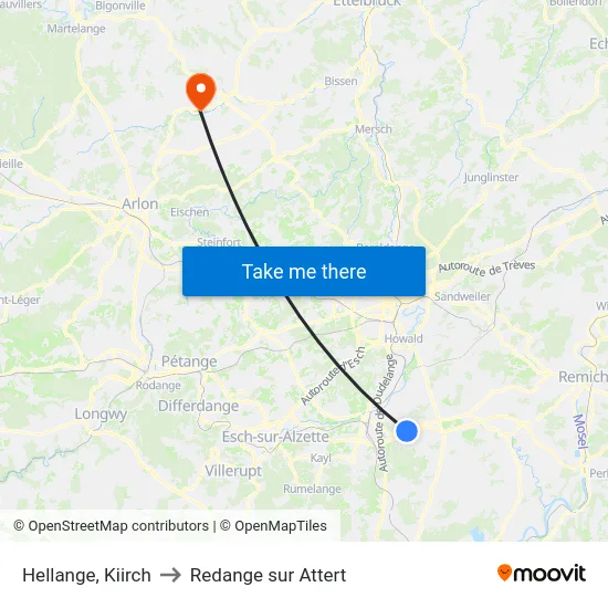 Hellange, Kiirch to Redange sur Attert map