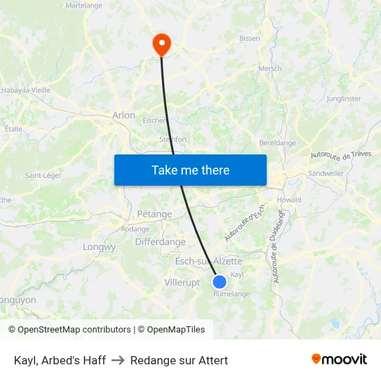 Kayl, Arbed's Haff to Redange sur Attert map