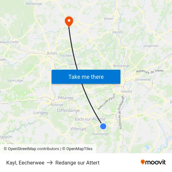 Kayl, Eecherwee to Redange sur Attert map