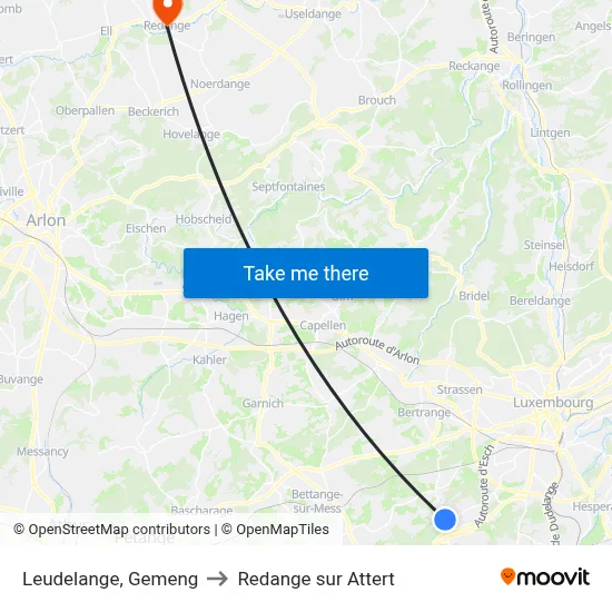 Leudelange, Gemeng to Redange sur Attert map