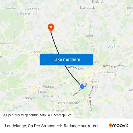 Leudelange, Op Der Strooss to Redange sur Attert map