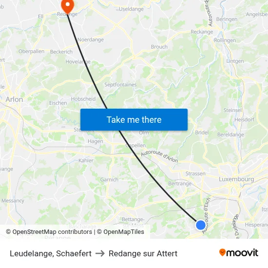 Leudelange, Schaefert to Redange sur Attert map