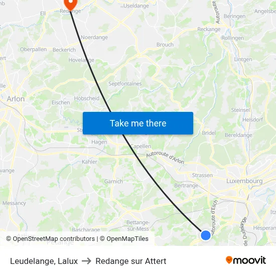 Leudelange, Lalux to Redange sur Attert map