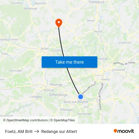Foetz, AM Brill to Redange sur Attert map