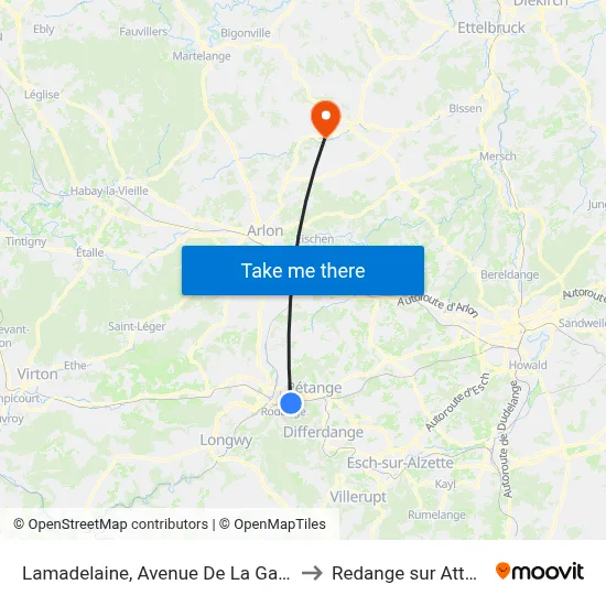 Lamadelaine, Avenue De La Gare to Redange sur Attert map