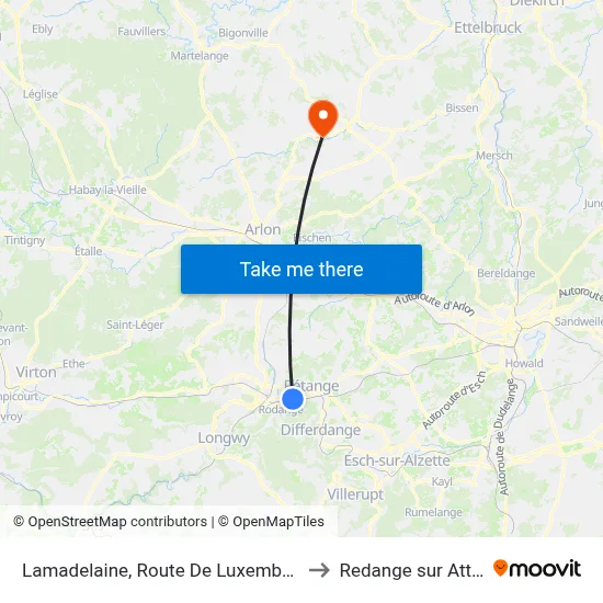 Lamadelaine, Route De Luxembourg to Redange sur Attert map