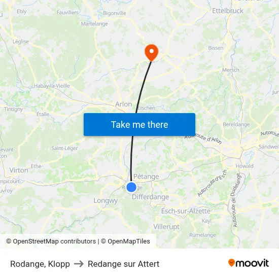 Rodange, Klopp to Redange sur Attert map