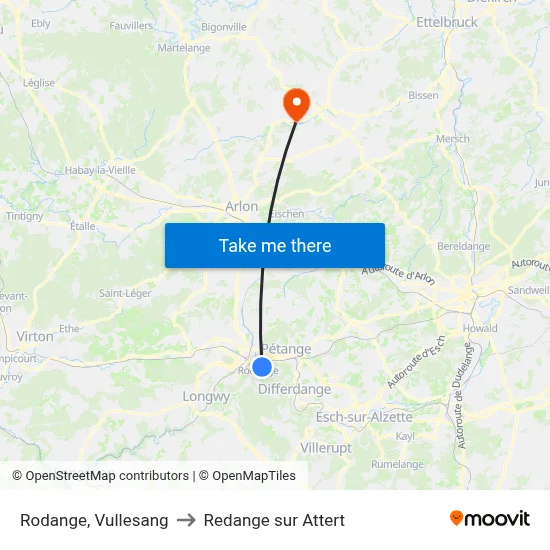 Rodange, Vullesang to Redange sur Attert map