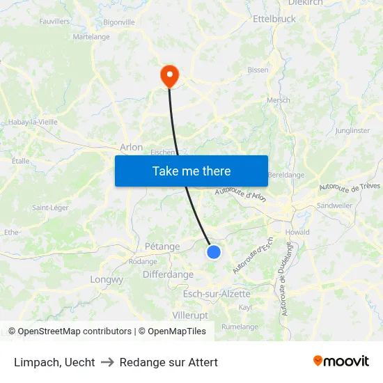 Limpach, Uecht to Redange sur Attert map