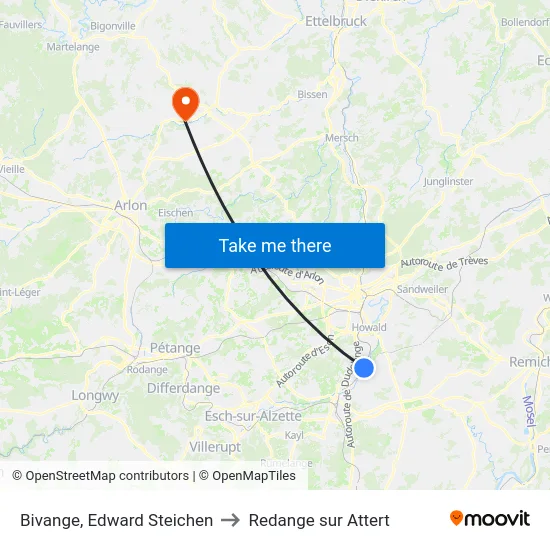 Bivange, Edward Steichen to Redange sur Attert map