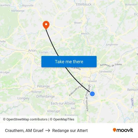Crauthem, AM Gruef to Redange sur Attert map