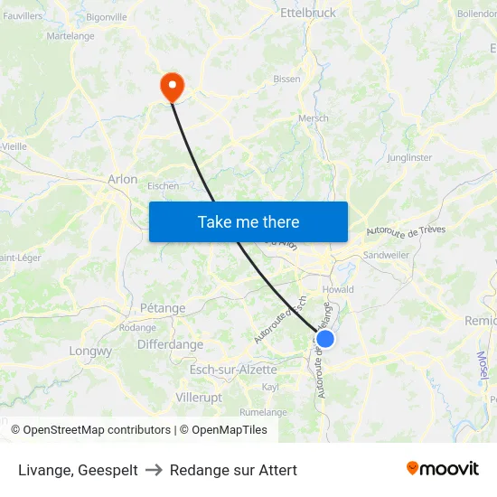 Livange, Geespelt to Redange sur Attert map