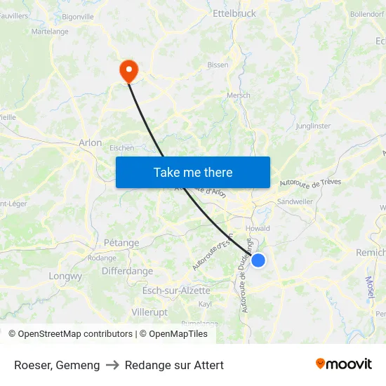 Roeser, Gemeng to Redange sur Attert map