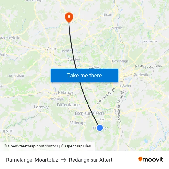 Rumelange, Moartplaz to Redange sur Attert map