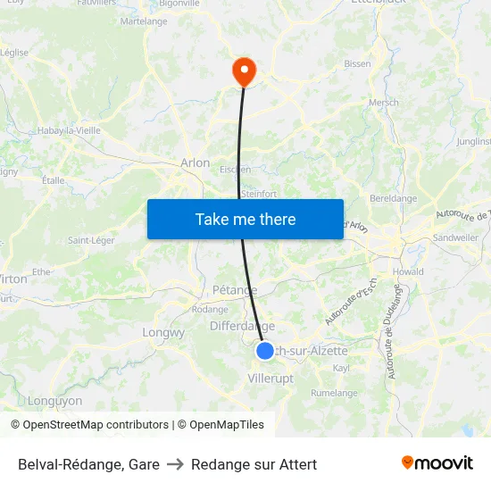 Belval-Rédange, Gare to Redange sur Attert map
