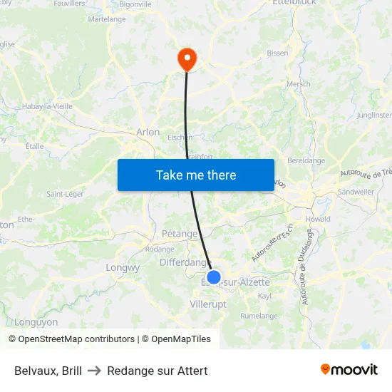 Belvaux, Brill to Redange sur Attert map