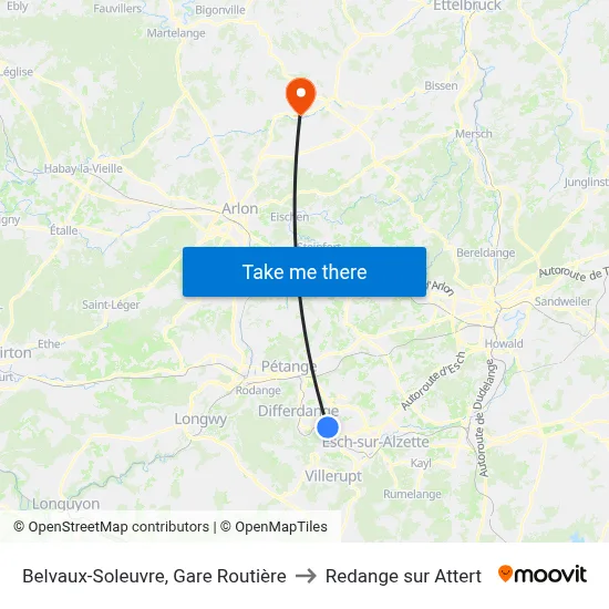 Belvaux-Soleuvre, Gare Routière to Redange sur Attert map