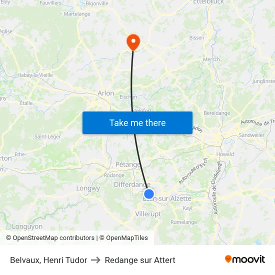 Belvaux, Henri Tudor to Redange sur Attert map