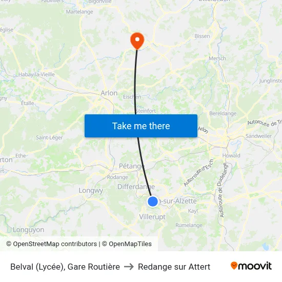 Belval (Lycée), Gare Routière to Redange sur Attert map