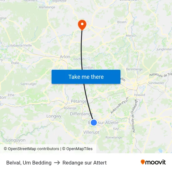 Belval, Um Bedding to Redange sur Attert map