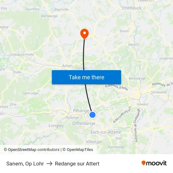 Sanem, Op Lohr to Redange sur Attert map