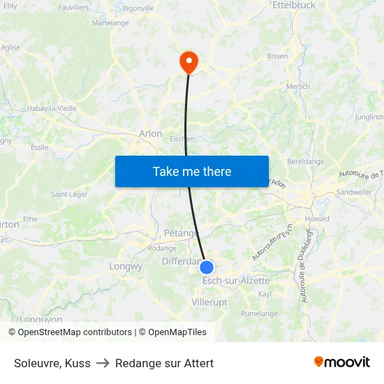 Soleuvre, Kuss to Redange sur Attert map
