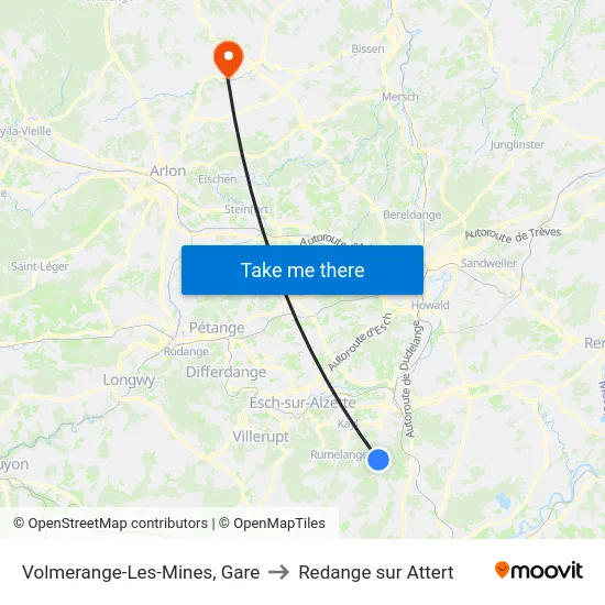 Volmerange-Les-Mines, Gare to Redange sur Attert map