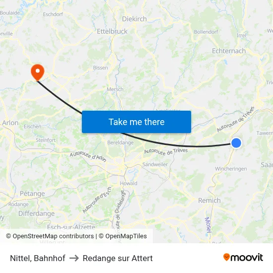 Nittel, Bahnhof to Redange sur Attert map
