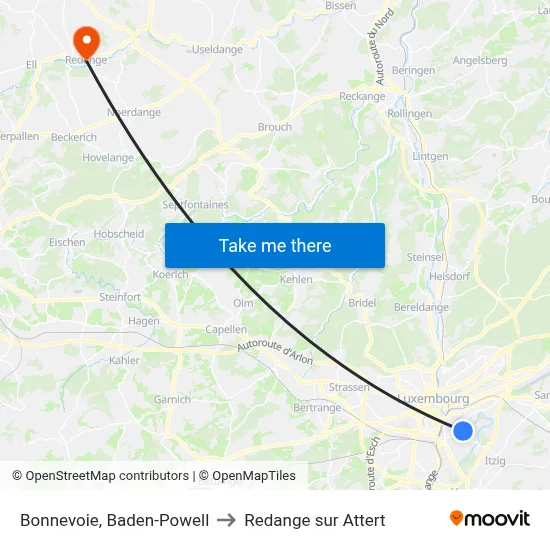 Bonnevoie, Baden-Powell to Redange sur Attert map