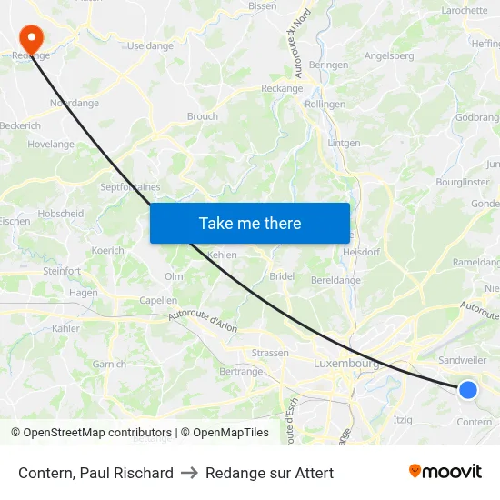Contern, Paul Rischard to Redange sur Attert map