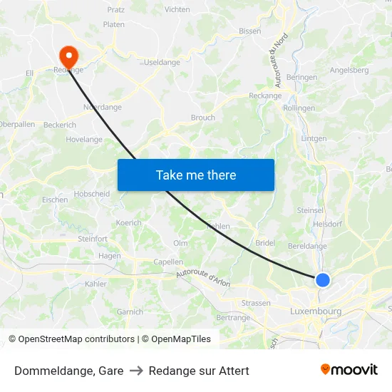 Dommeldange, Gare to Redange sur Attert map