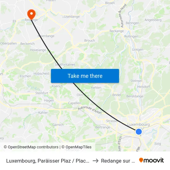 Luxembourg, Paräisser Plaz / Place De Paris to Redange sur Attert map