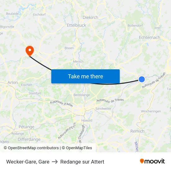 Wecker-Gare, Gare to Redange sur Attert map
