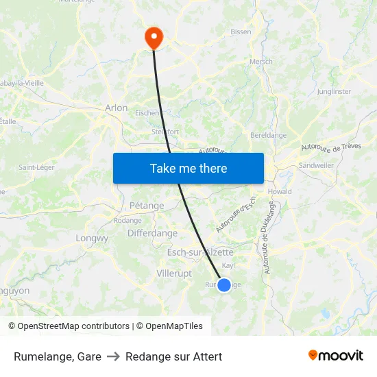 Rumelange, Gare to Redange sur Attert map