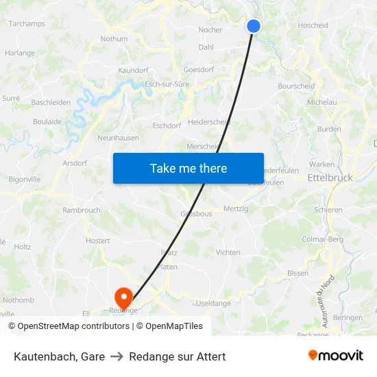 Kautenbach, Gare to Redange sur Attert map