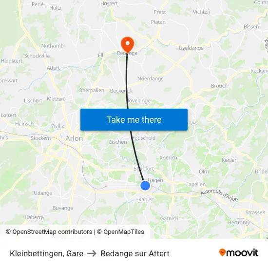 Kleinbettingen, Gare to Redange sur Attert map