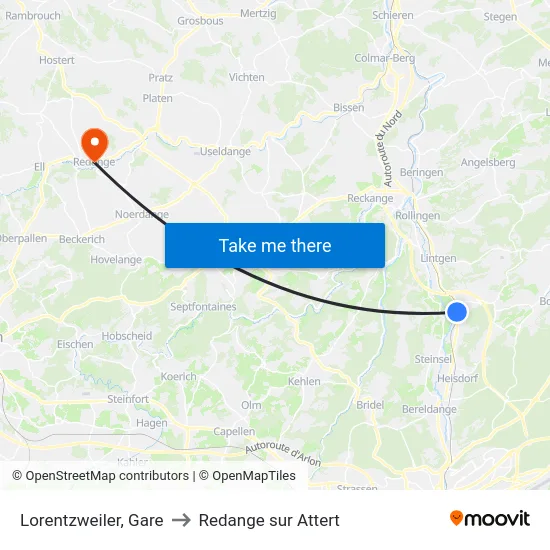 Lorentzweiler, Gare to Redange sur Attert map